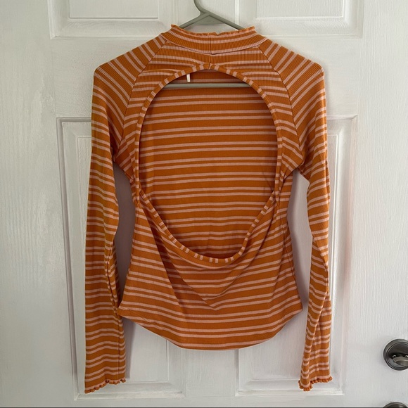 Free People Sunday Afternoon Copper Striped Cutout Back Long Sleeve Top - Picture 6 of 7